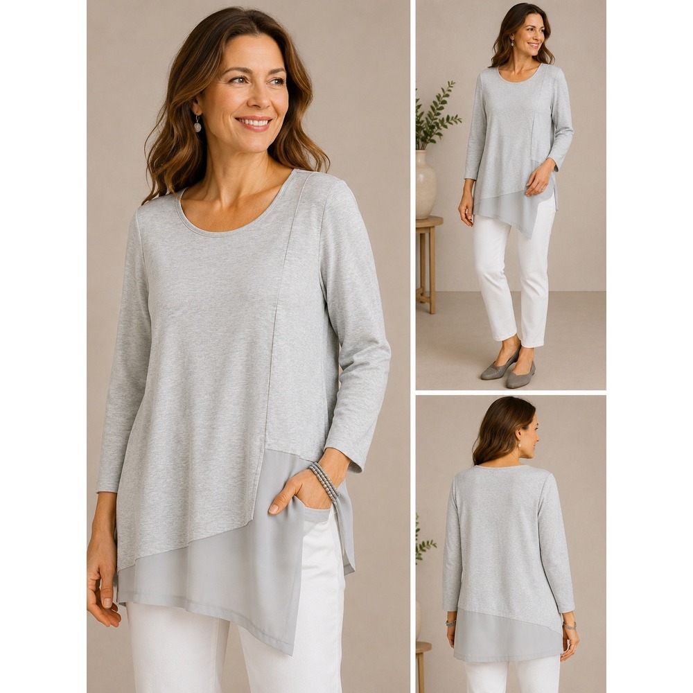 Soft Surroundings Small Gray Layered Asymmetrical Mixed Media Tunic Top